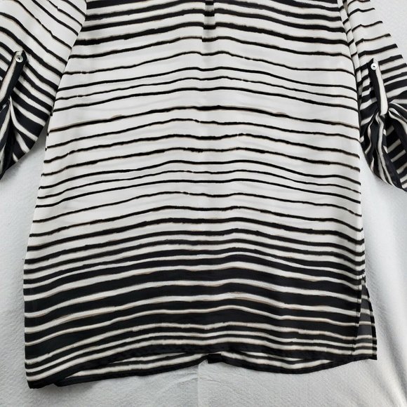 Chicos Top Women's 3/4 Sleeve Striped Button Up Tunic Black Large(12/14) - Picture 9 of 12
